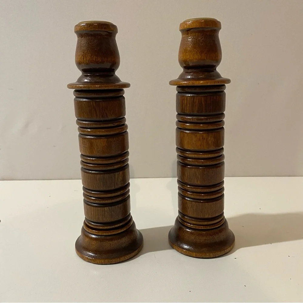 Set of Two Homeco Wooden Candlestick/Napkin Ring Holders